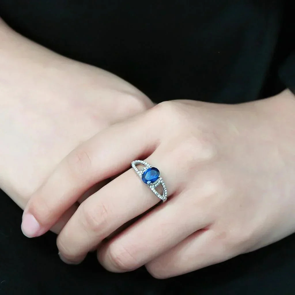 Silver Rings for Women 316L Stainless Steel DA306 - Spinel in London Blue - Jewelry Store by Erik Rayo