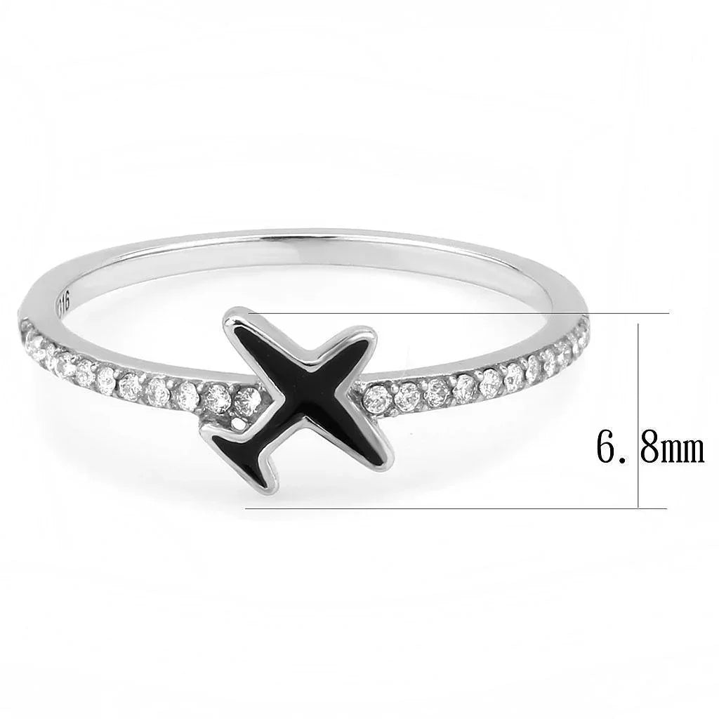 Silver Rings for Women 316L Stainless Steel DA311 - Epoxy in Jet - Jewelry Store by Erik Rayo