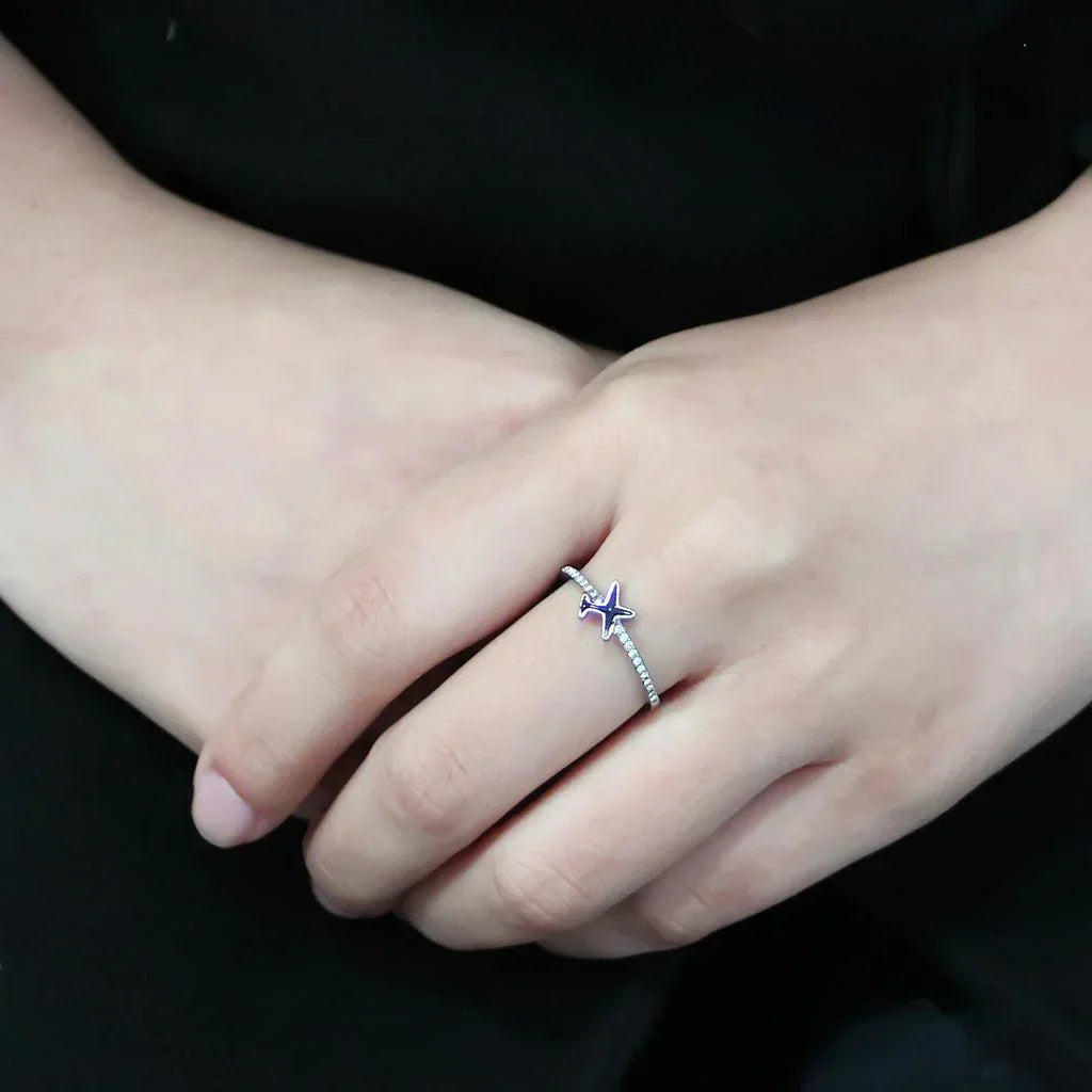 Silver Rings for Women 316L Stainless Steel DA311 - Epoxy in Jet - Jewelry Store by Erik Rayo