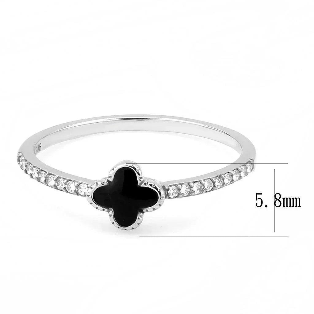 Silver Rings for Women 316L Stainless Steel DA320 - Epoxy in Jet - Jewelry Store by Erik Rayo