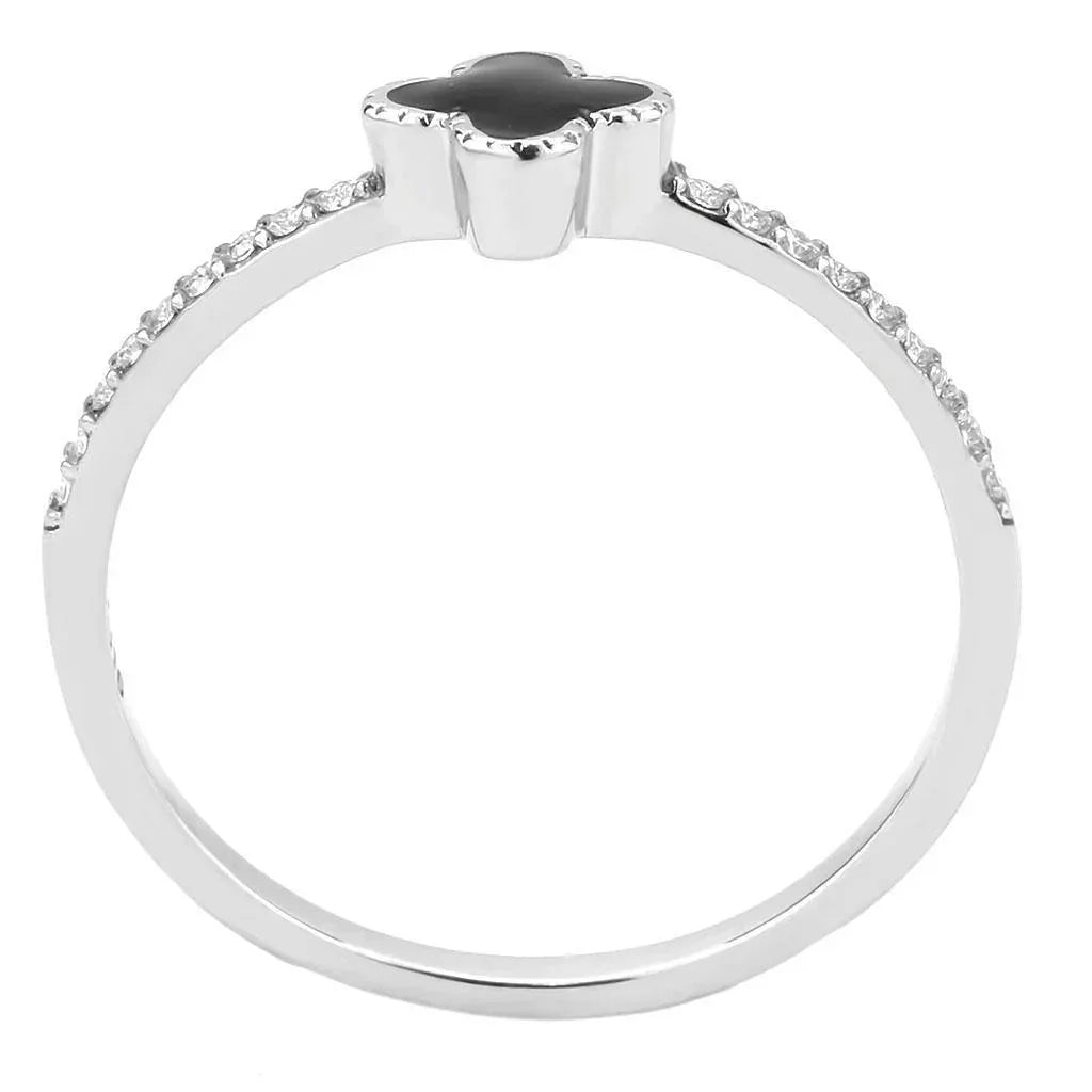 Silver Rings for Women 316L Stainless Steel DA320 - Epoxy in Jet - Jewelry Store by Erik Rayo
