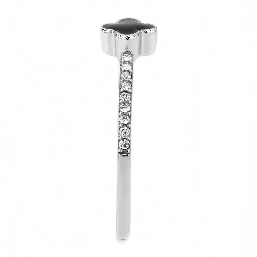 Silver Rings for Women 316L Stainless Steel DA320 - Epoxy in Jet - Jewelry Store by Erik Rayo