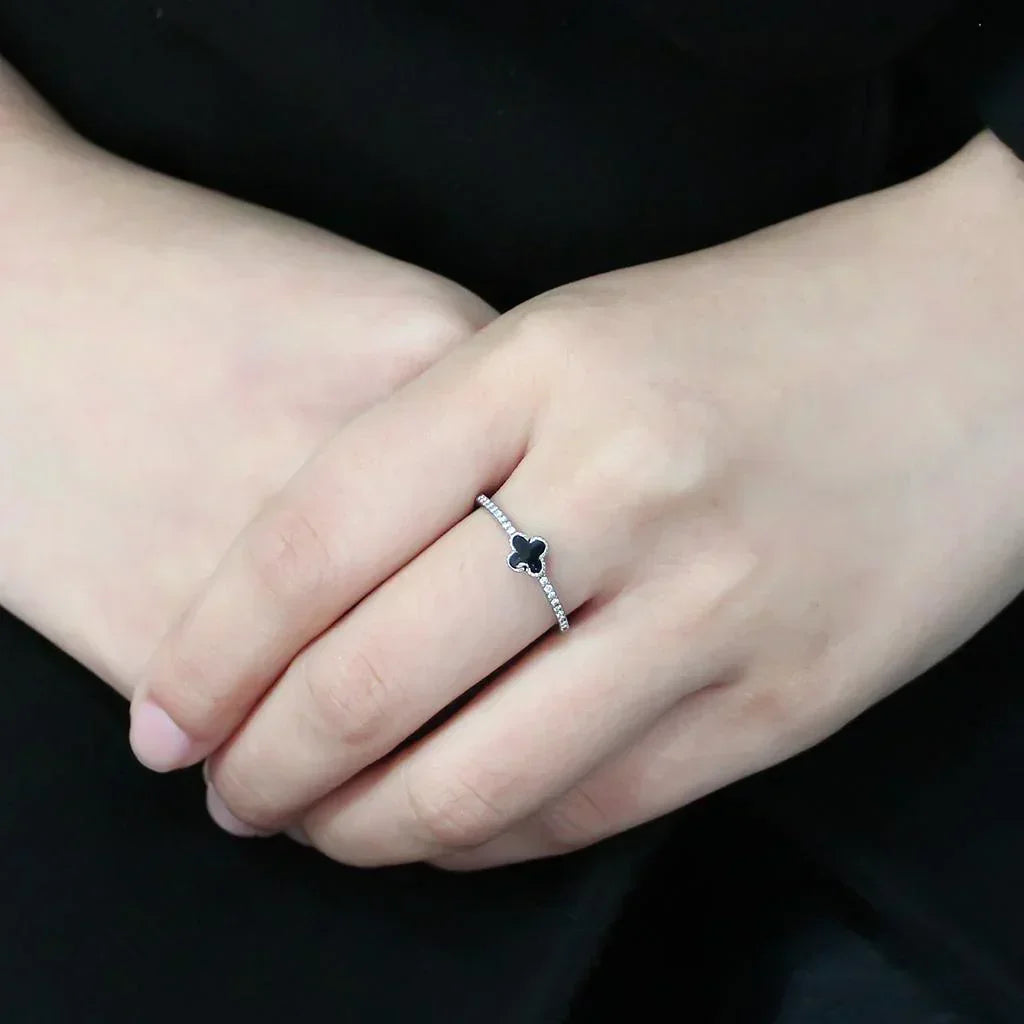Silver Rings for Women 316L Stainless Steel DA320 - Epoxy in Jet - Jewelry Store by Erik Rayo