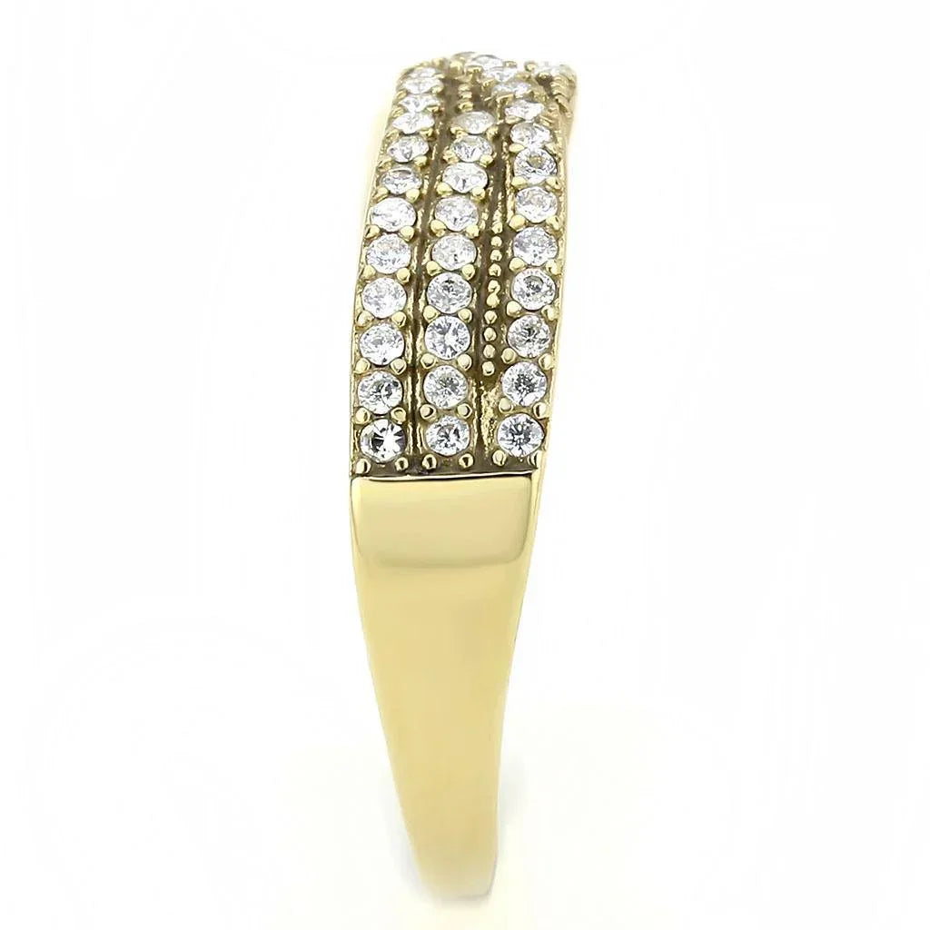 Gold Rings for Women 316L Stainless Steel DA321 - AAA Grade Cubic Zirconia in Clear - Jewelry Store by Erik Rayo