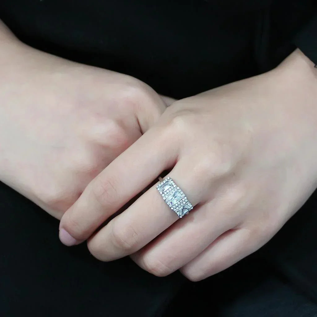 Silver Rings for Women 316L Stainless Steel DA322 - AAA Grade Cubic Zirconia in Clear - Jewelry Store by Erik Rayo