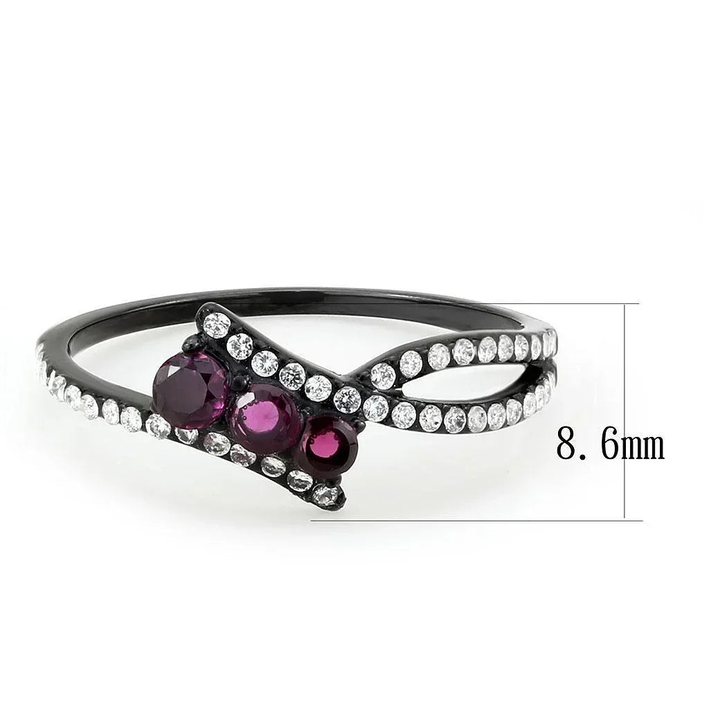 Black Rings for Women 316L Stainless Steel DA324 - AAA Grade Cubic Zirconia in Fuchsia - Jewelry Store by Erik Rayo