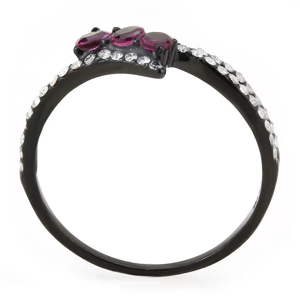 Black Rings for Women 316L Stainless Steel DA324 - AAA Grade Cubic Zirconia in Fuchsia - Jewelry Store by Erik Rayo