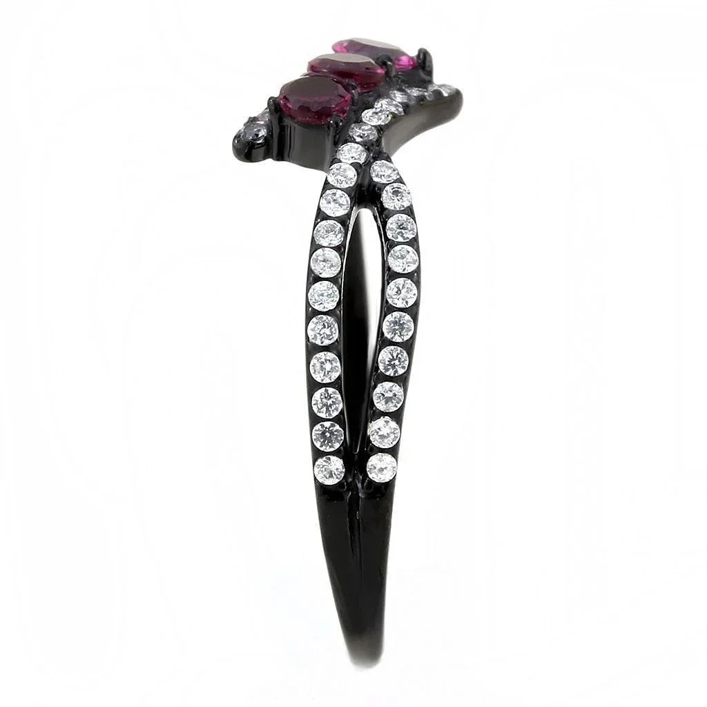 Black Rings for Women 316L Stainless Steel DA324 - AAA Grade Cubic Zirconia in Fuchsia - Jewelry Store by Erik Rayo