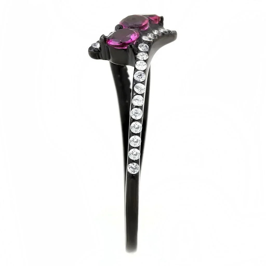 Black Rings for Women 316L Stainless Steel DA324 - AAA Grade Cubic Zirconia in Fuchsia - Jewelry Store by Erik Rayo