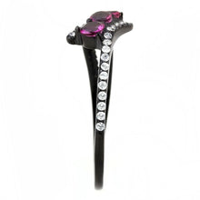 Load image into Gallery viewer, Black Rings for Women 316L Stainless Steel DA324 - AAA Grade Cubic Zirconia in Fuchsia
