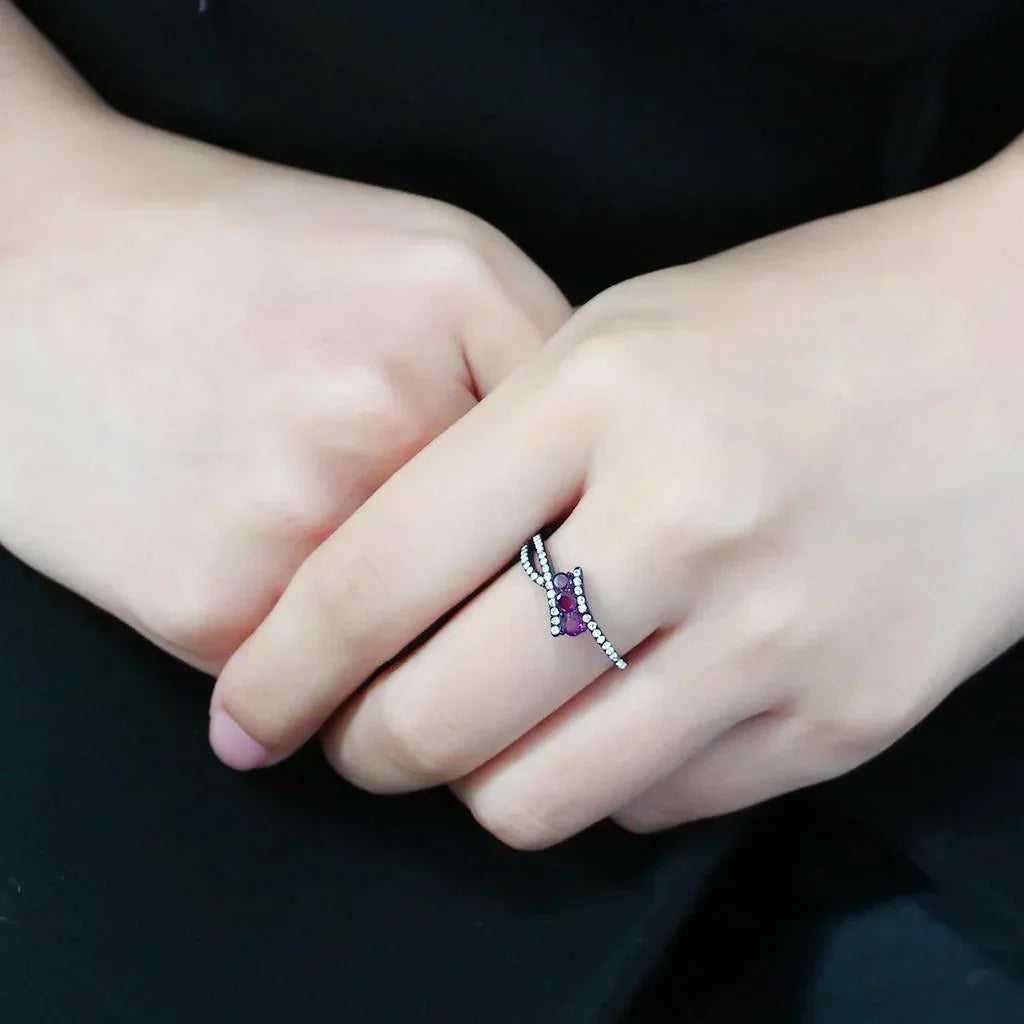 Black Rings for Women 316L Stainless Steel DA324 - AAA Grade Cubic Zirconia in Fuchsia - Jewelry Store by Erik Rayo