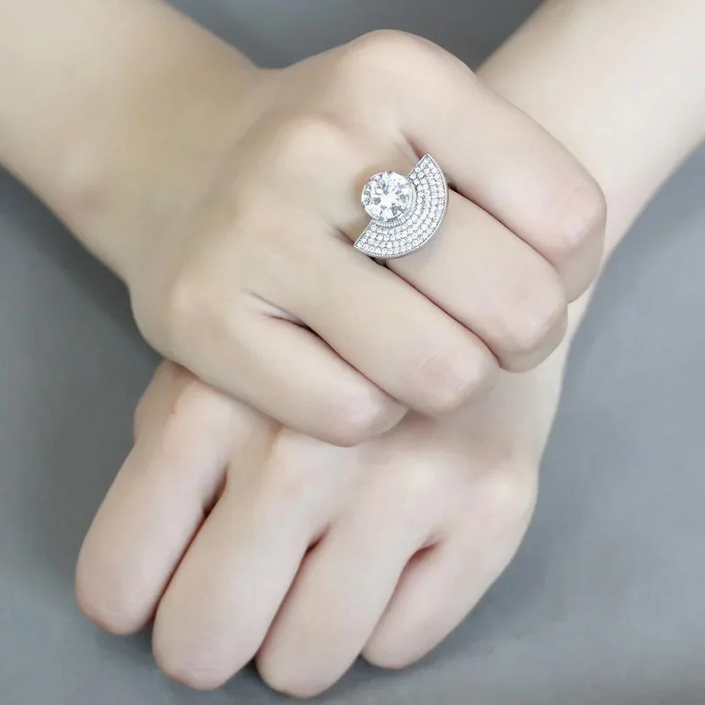 Silver Rings for Women 316L Stainless Steel DA336 - AAA Grade Cubic Zirconia in Clear - Jewelry Store by Erik Rayo