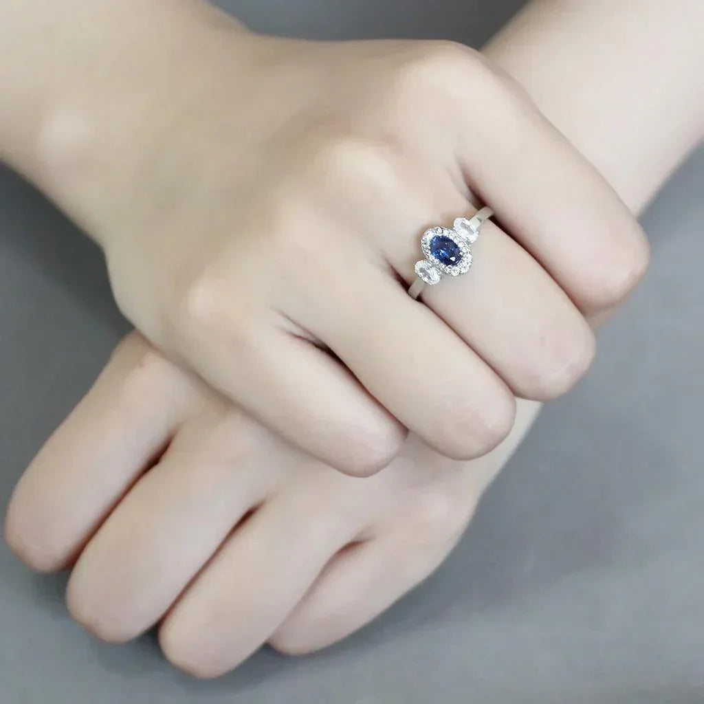 Silver Rings for Women 316L Stainless Steel DA337 - Spinel in London Blue - Jewelry Store by Erik Rayo
