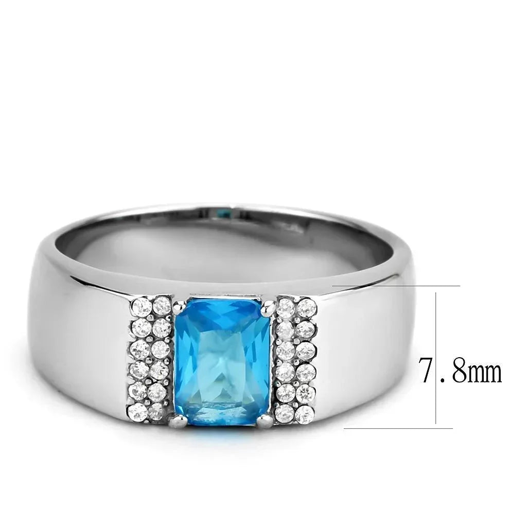 Silver Rings for Women 316L Stainless Steel DA344 - Glass in Sea Blue - Jewelry Store by Erik Rayo