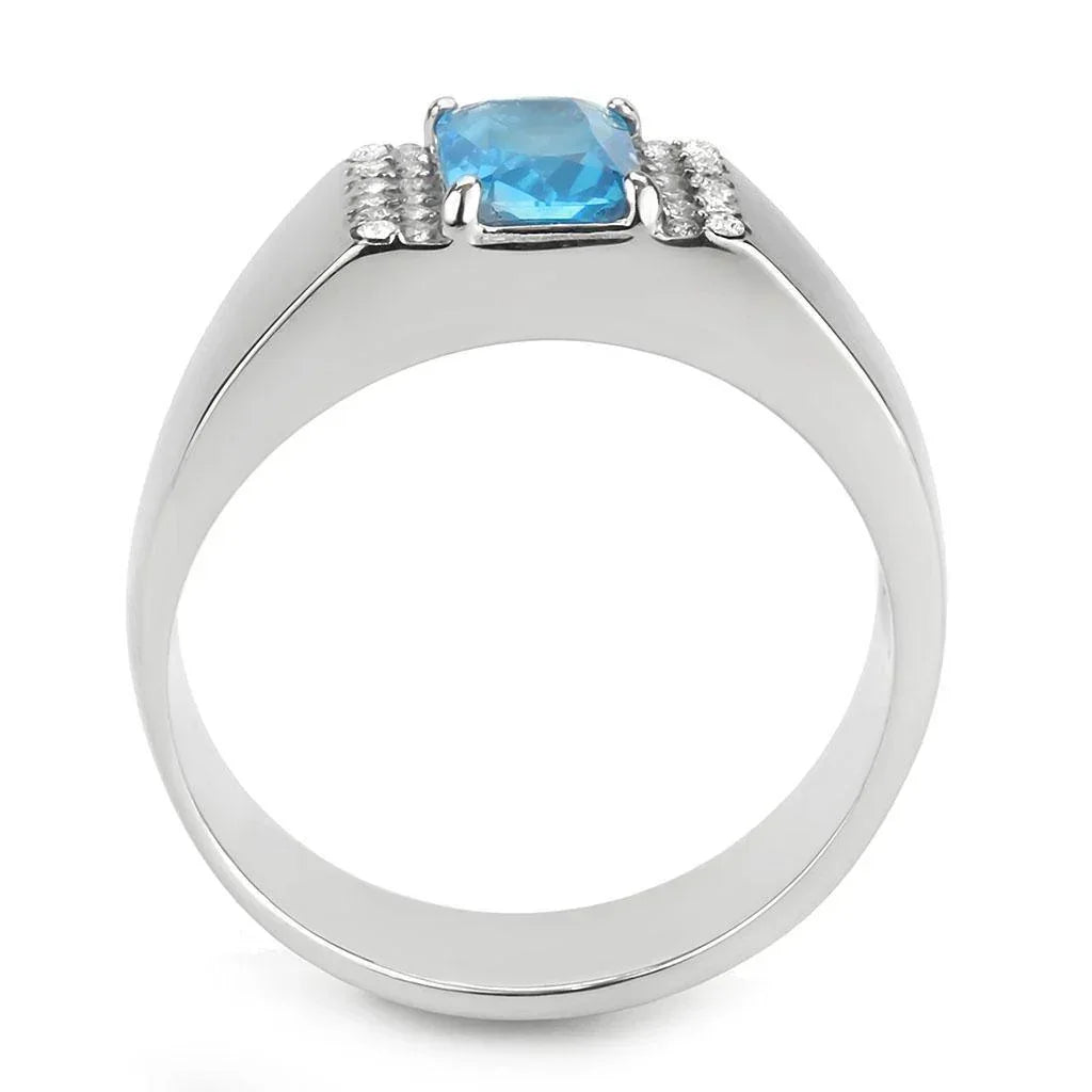 Silver Rings for Women 316L Stainless Steel DA344 - Glass in Sea Blue - Jewelry Store by Erik Rayo