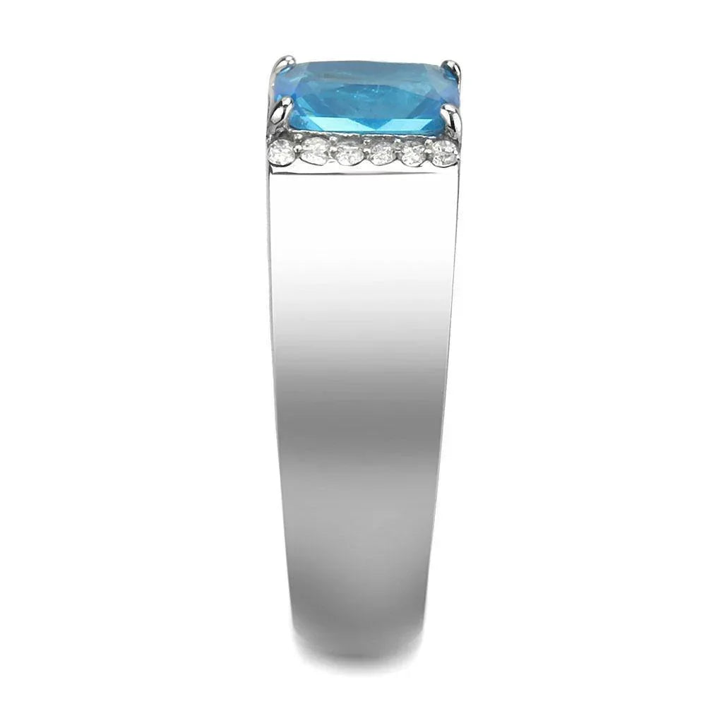 Silver Rings for Women 316L Stainless Steel DA344 - Glass in Sea Blue - Jewelry Store by Erik Rayo