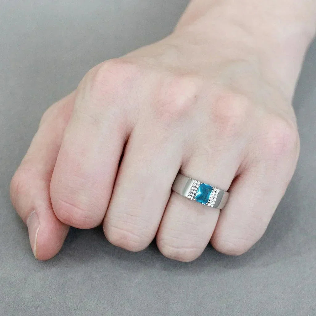 Silver Rings for Women 316L Stainless Steel DA344 - Glass in Sea Blue - Jewelry Store by Erik Rayo