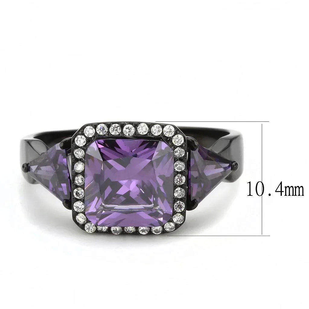 Black Rings for Women 316L Stainless Steel DA346 - AAA Grade Cubic Zirconia in Amethyst - Jewelry Store by Erik Rayo