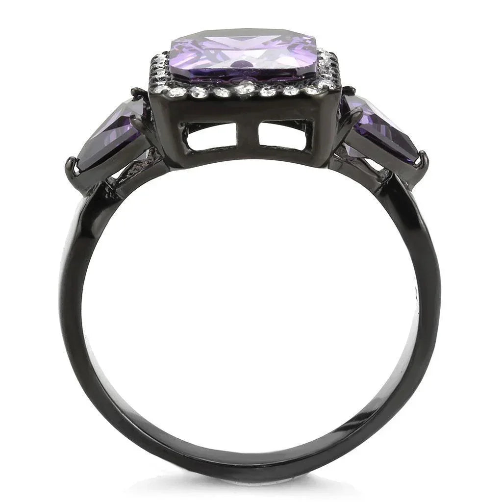 Black Rings for Women 316L Stainless Steel DA346 - AAA Grade Cubic Zirconia in Amethyst - Jewelry Store by Erik Rayo