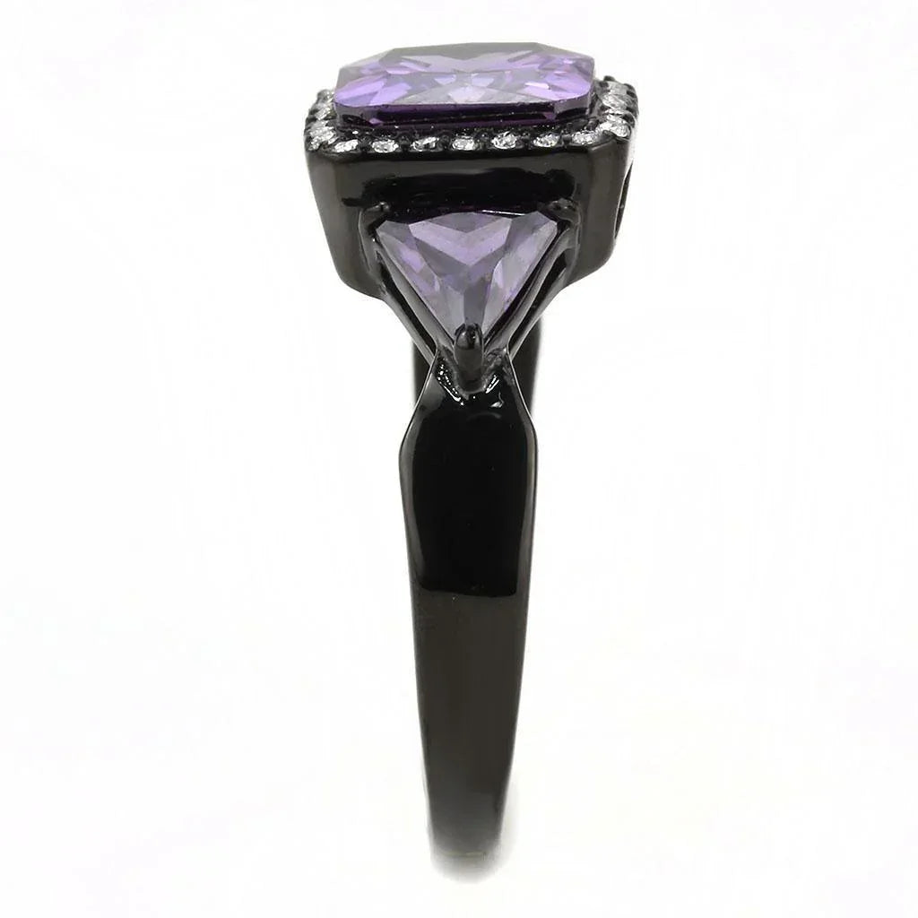 Black Rings for Women 316L Stainless Steel DA346 - AAA Grade Cubic Zirconia in Amethyst - Jewelry Store by Erik Rayo