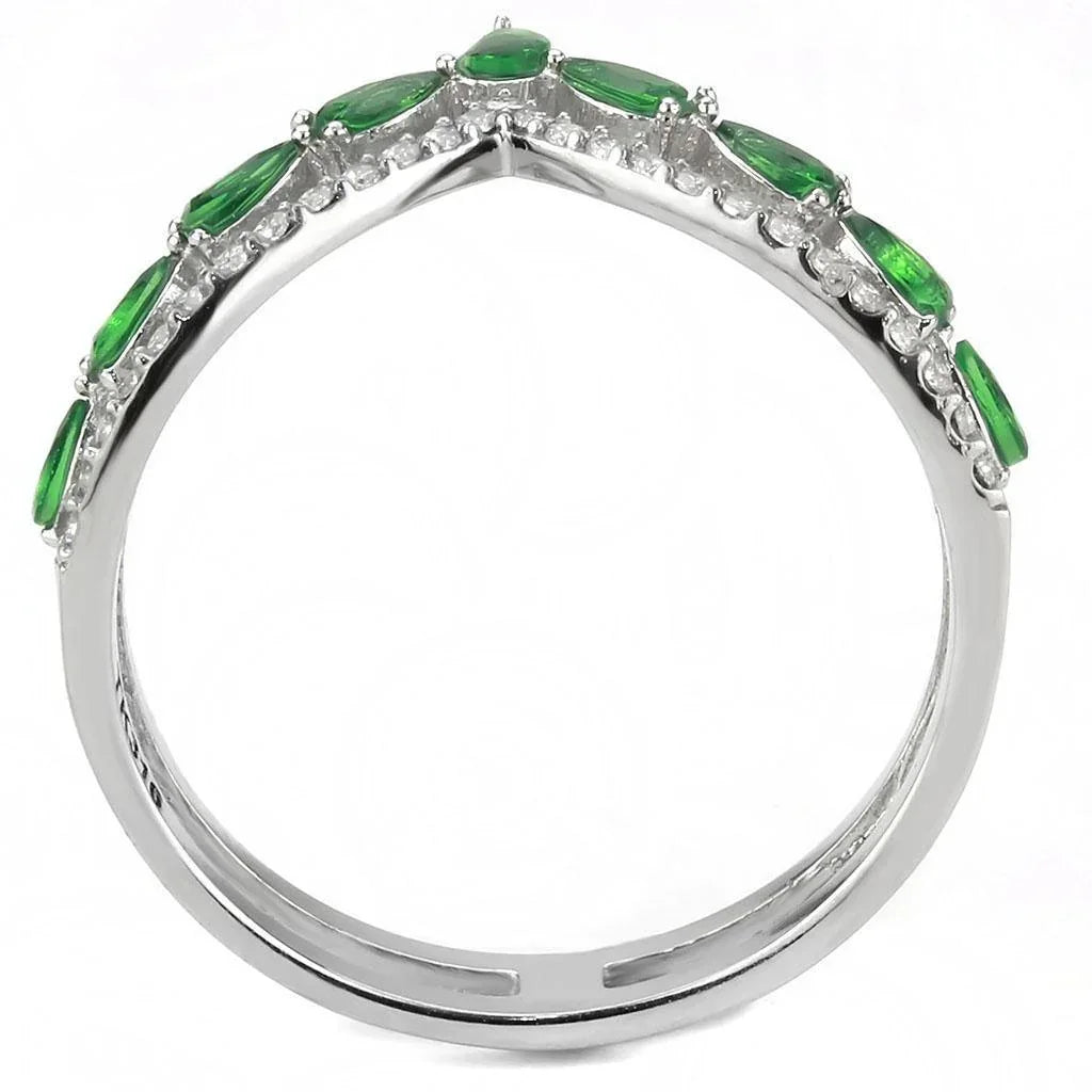 Silver Rings for Women 316L Stainless Steel DA347 - Glass in Emerald - Jewelry Store by Erik Rayo