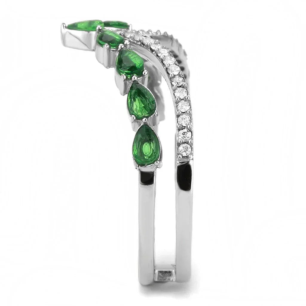 Silver Rings for Women 316L Stainless Steel DA347 - Glass in Emerald - Jewelry Store by Erik Rayo