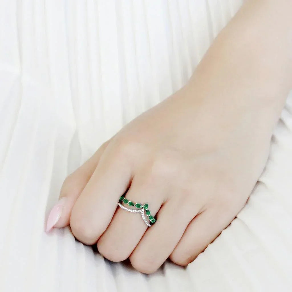 Silver Rings for Women 316L Stainless Steel DA347 - Glass in Emerald - Jewelry Store by Erik Rayo