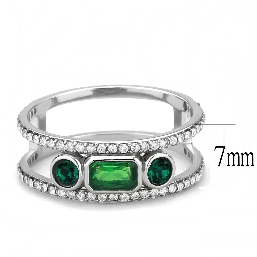 Silver Rings for Women 316L Stainless Steel DA348 - Glass in Synthetic Emerald - Jewelry Store by Erik Rayo