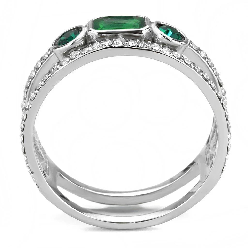 Silver Rings for Women 316L Stainless Steel DA348 - Glass in Synthetic Emerald - Jewelry Store by Erik Rayo
