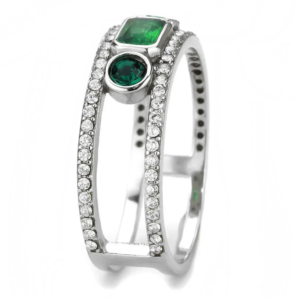 Silver Rings for Women 316L Stainless Steel DA348 - Glass in Synthetic Emerald - Jewelry Store by Erik Rayo
