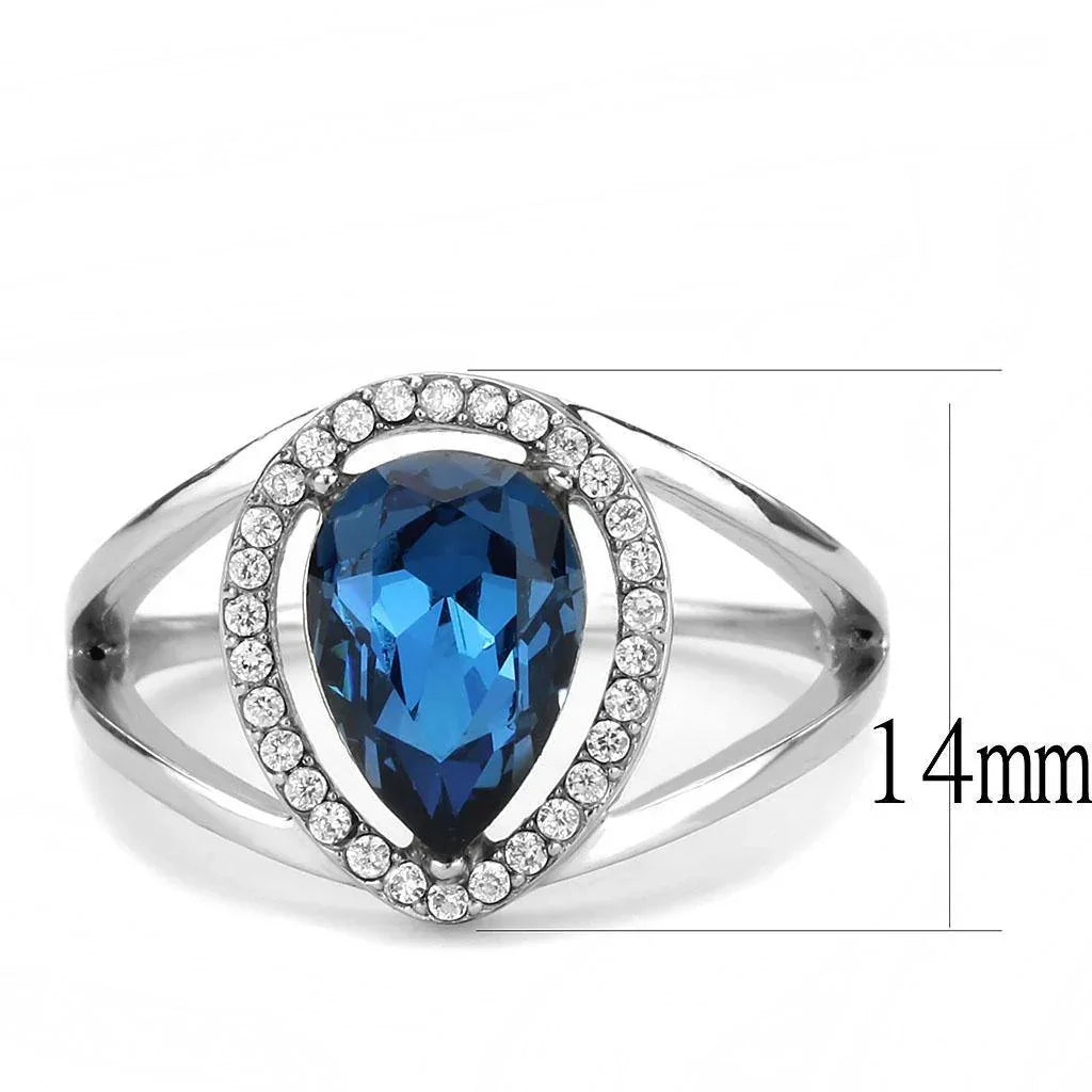 Silver Rings for Women 316L Stainless Steel DA349 - Ring with Top Grade Crystal in Montana - Jewelry Store by Erik Rayo