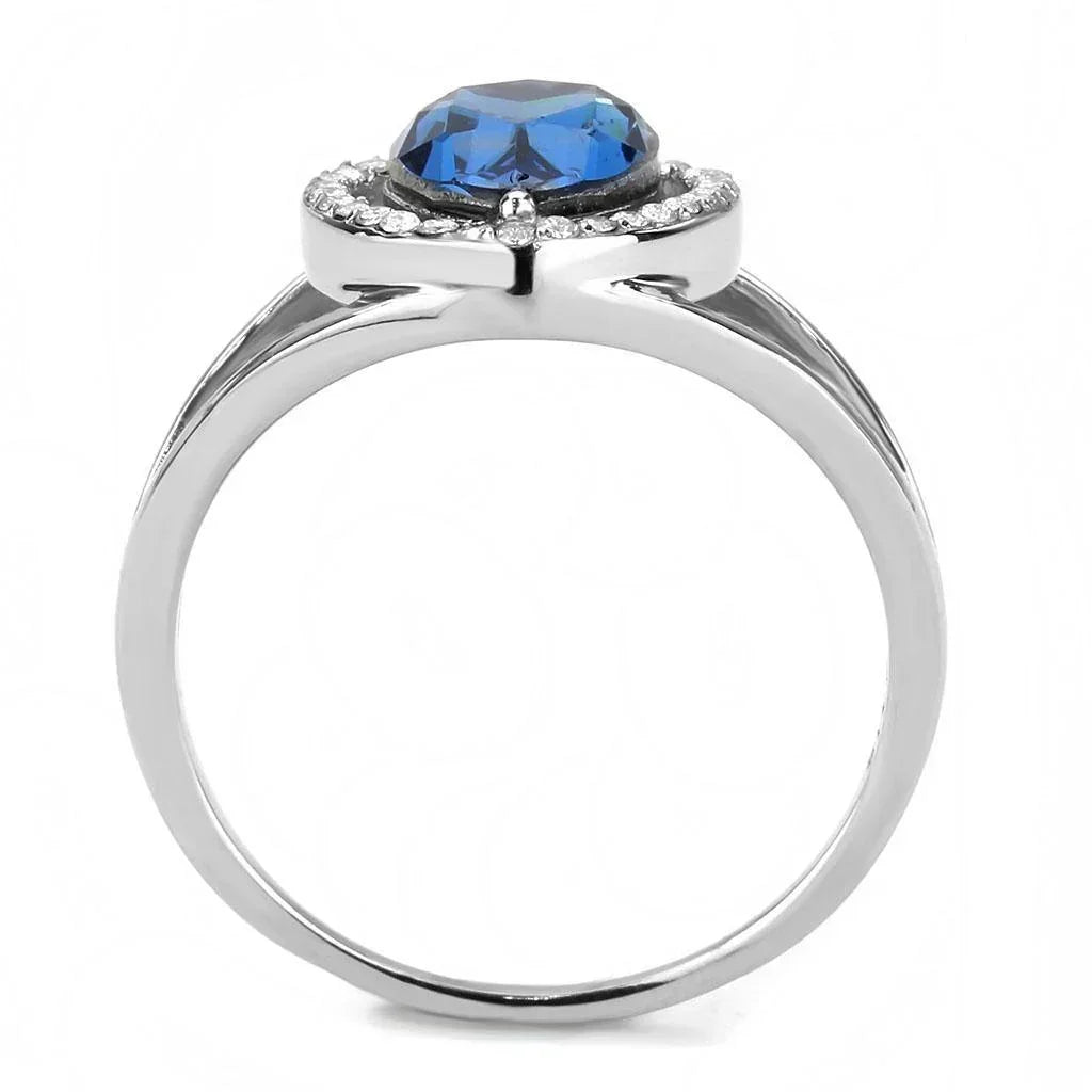 Silver Rings for Women 316L Stainless Steel DA349 - Ring with Top Grade Crystal in Montana - Jewelry Store by Erik Rayo