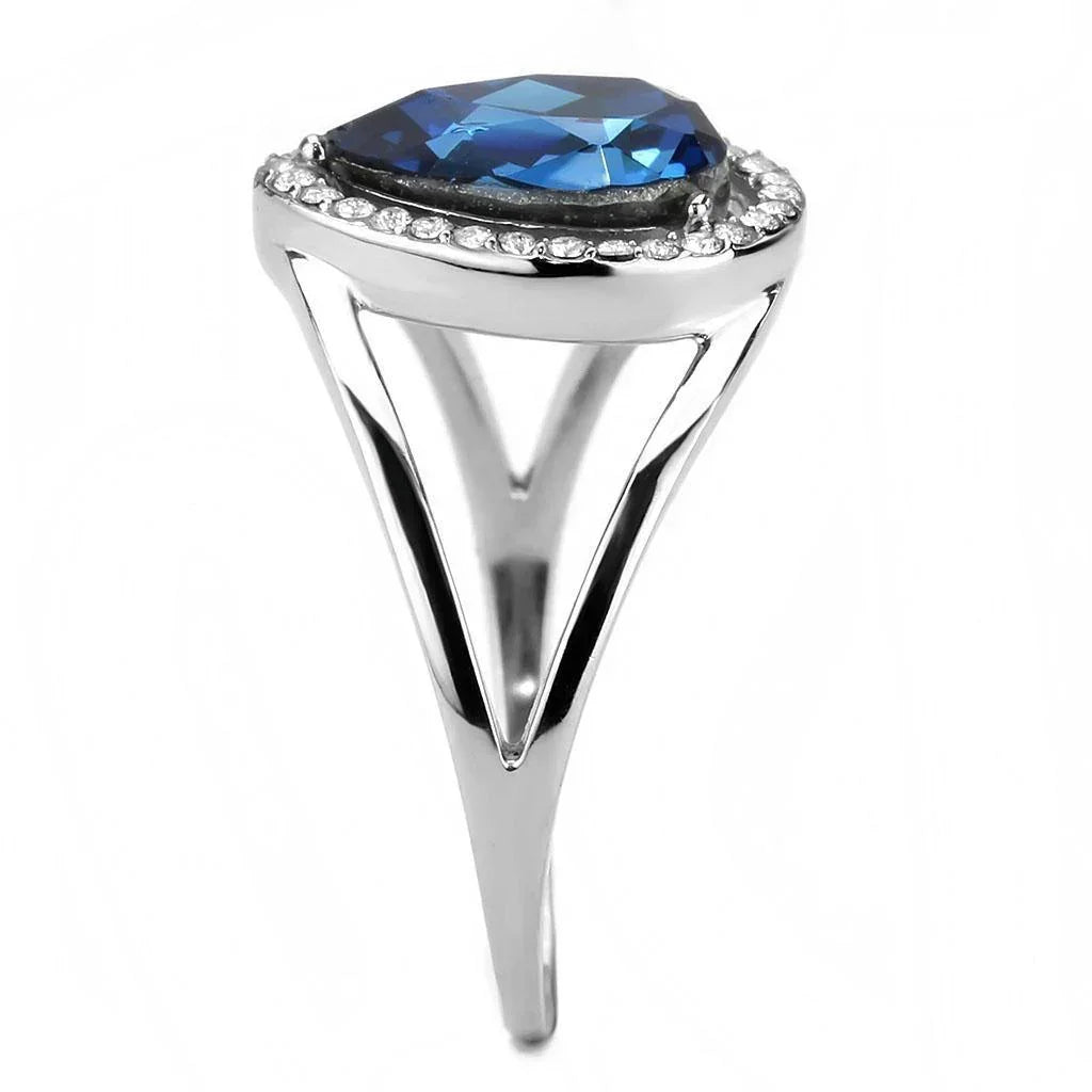 Silver Rings for Women 316L Stainless Steel DA349 - Ring with Top Grade Crystal in Montana - Jewelry Store by Erik Rayo