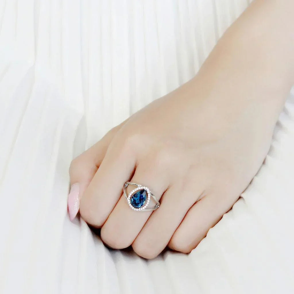 Silver Rings for Women 316L Stainless Steel DA349 - Ring with Top Grade Crystal in Montana - Jewelry Store by Erik Rayo