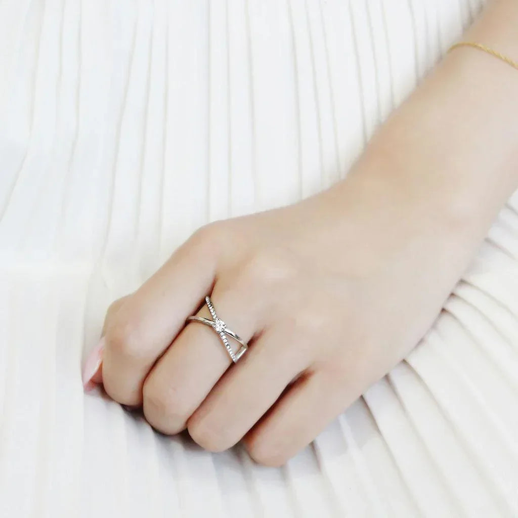 Silver Rings for Women 316L Stainless Steel DA351 - AAA Grade Cubic Zirconia in Clear - Jewelry Store by Erik Rayo