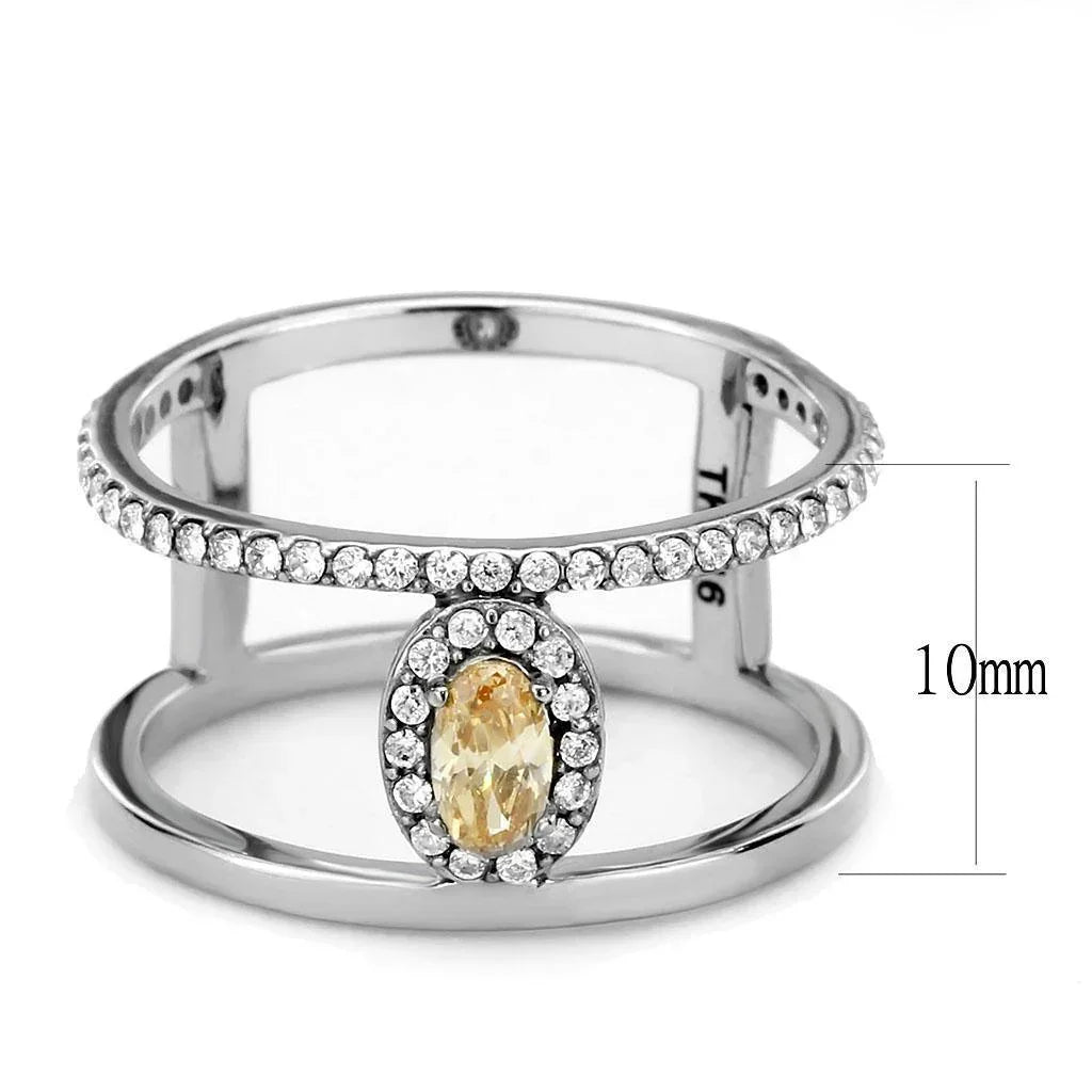 Silver Rings for Women 316L Stainless Steel DA352 - AAA Grade Cubic Zirconia in Champagne - Jewelry Store by Erik Rayo