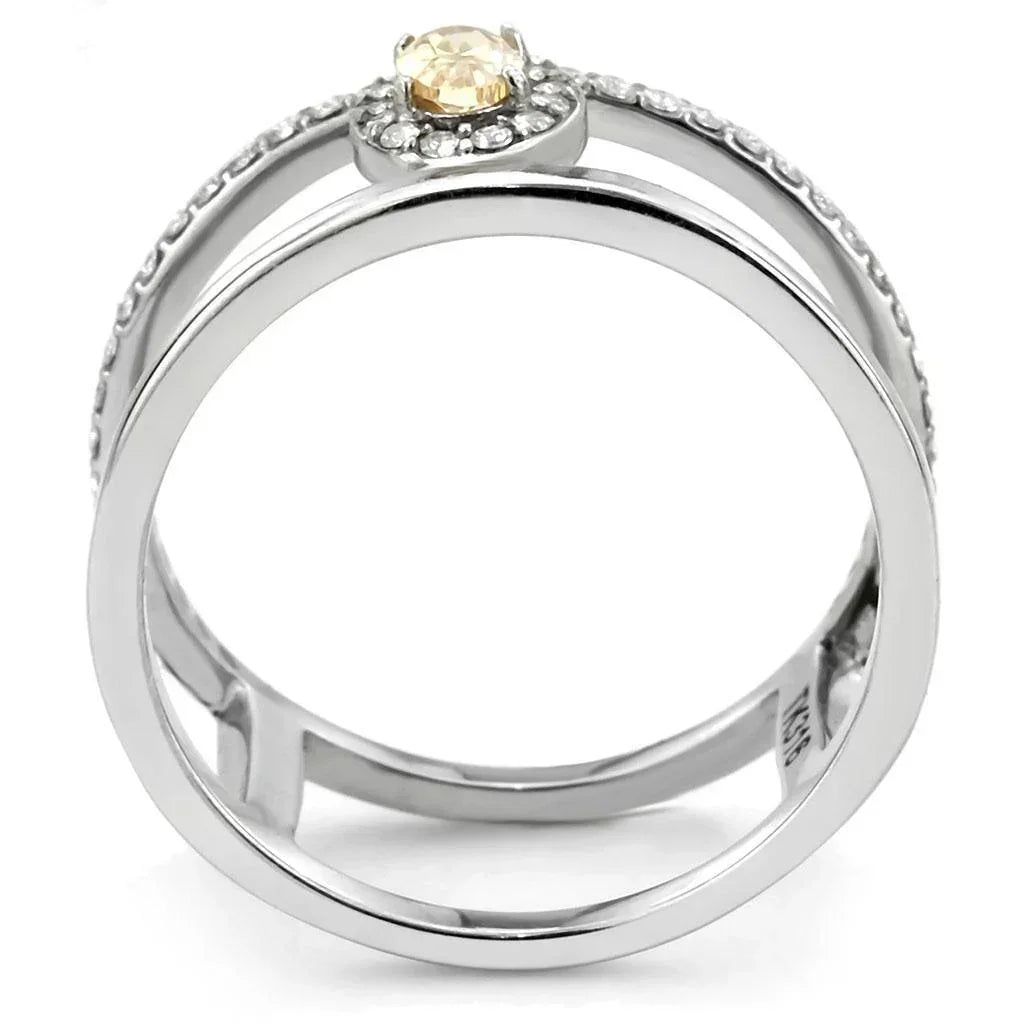 Silver Rings for Women 316L Stainless Steel DA352 - AAA Grade Cubic Zirconia in Champagne - Jewelry Store by Erik Rayo
