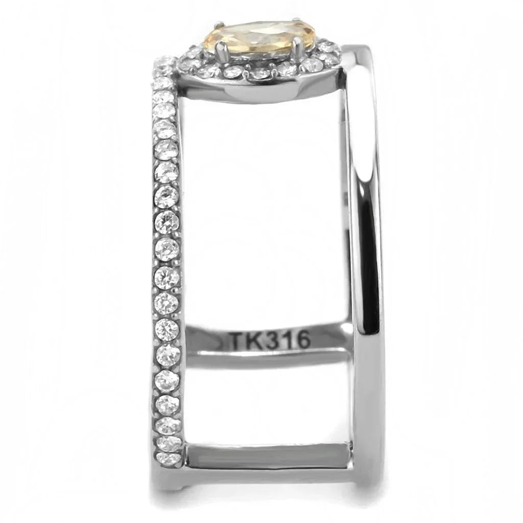 Silver Rings for Women 316L Stainless Steel DA352 - AAA Grade Cubic Zirconia in Champagne - Jewelry Store by Erik Rayo
