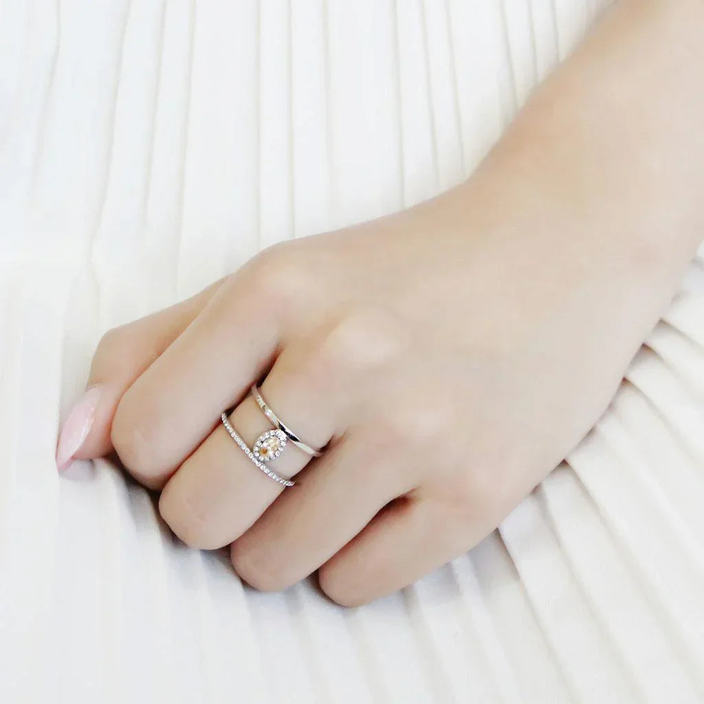 Silver Rings for Women 316L Stainless Steel DA352 - AAA Grade Cubic Zirconia in Champagne - Jewelry Store by Erik Rayo