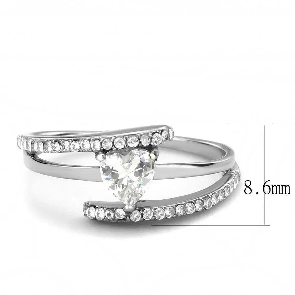 Silver Rings for Women 316L Stainless Steel DA355 - AAA Grade Cubic Zirconia in Clear - Jewelry Store by Erik Rayo