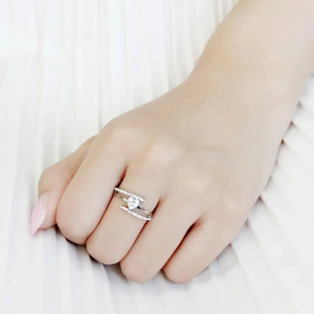 Silver Rings for Women 316L Stainless Steel DA355 - AAA Grade Cubic Zirconia in Clear - Jewelry Store by Erik Rayo