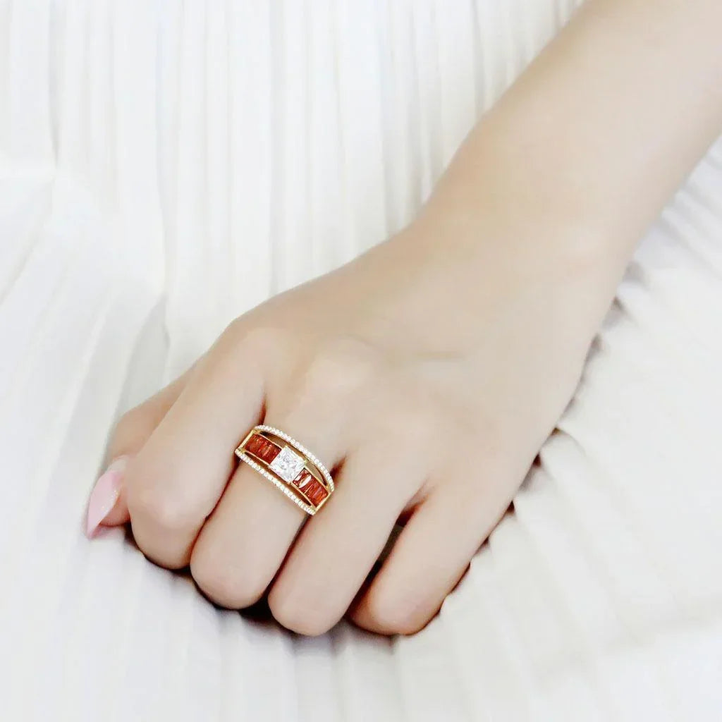 Gold Rings for Women 316L Stainless Steel DA360 - AAA Grade Cubic Zirconia in Garnet - Jewelry Store by Erik Rayo