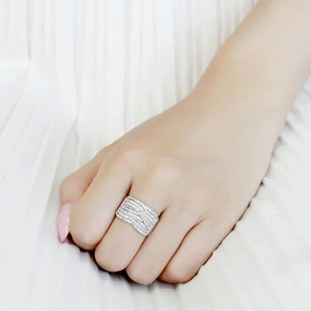 Silver Rings for Women 316L Stainless Steel DA362 - AAA Grade Cubic Zirconia in Clear - Jewelry Store by Erik Rayo