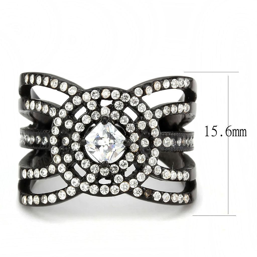 Black Rings for Women 316L Stainless Steel DA363 - AAA Grade Cubic Zirconia in Clear - Jewelry Store by Erik Rayo