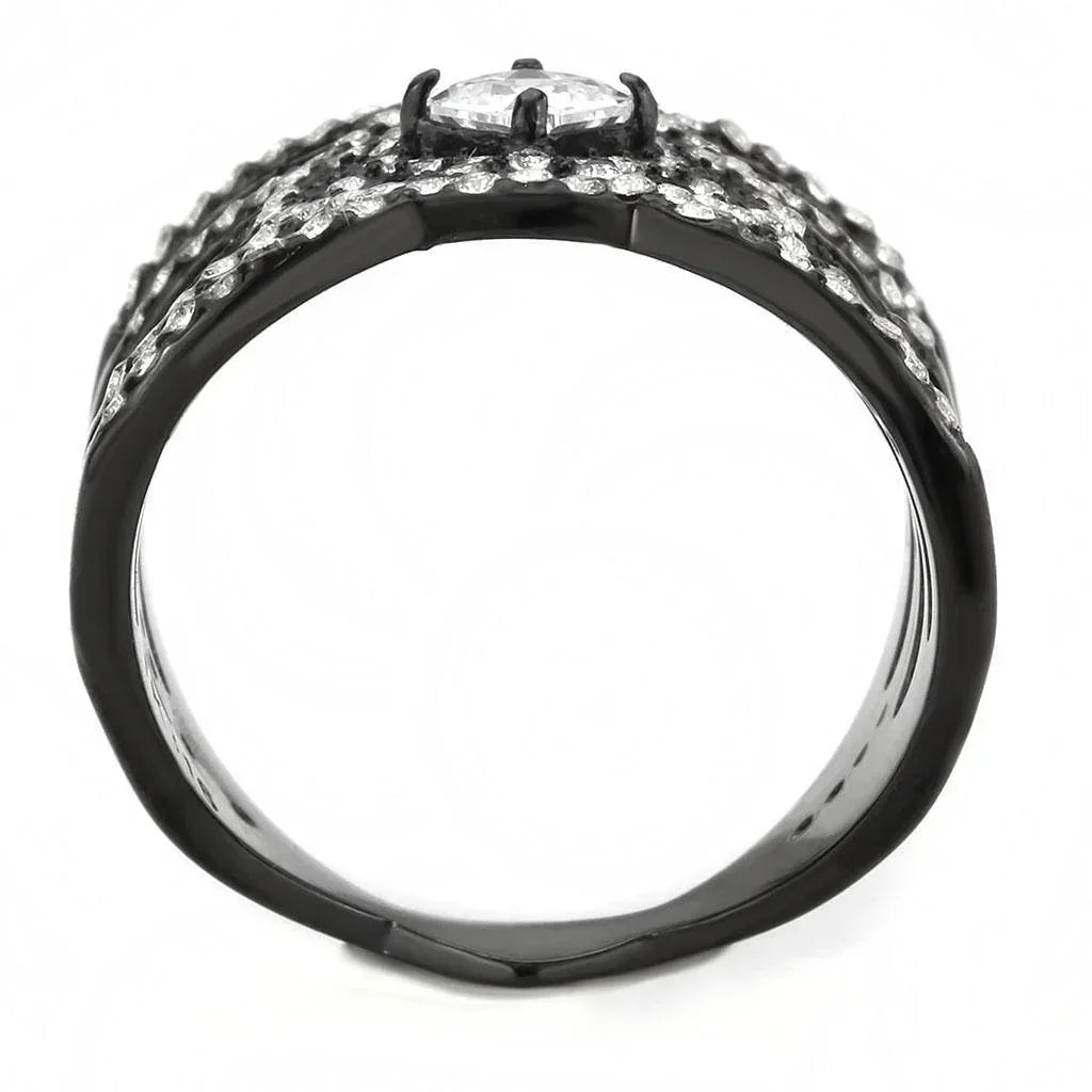 Black Rings for Women 316L Stainless Steel DA363 - AAA Grade Cubic Zirconia in Clear - Jewelry Store by Erik Rayo