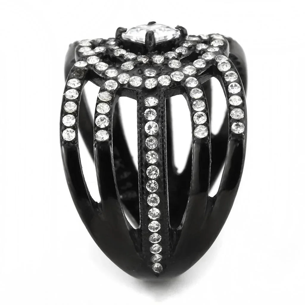 Black Rings for Women 316L Stainless Steel DA363 - AAA Grade Cubic Zirconia in Clear - Jewelry Store by Erik Rayo