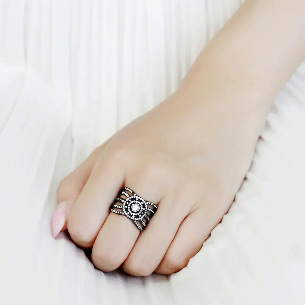 Black Rings for Women 316L Stainless Steel DA363 - AAA Grade Cubic Zirconia in Clear - Jewelry Store by Erik Rayo