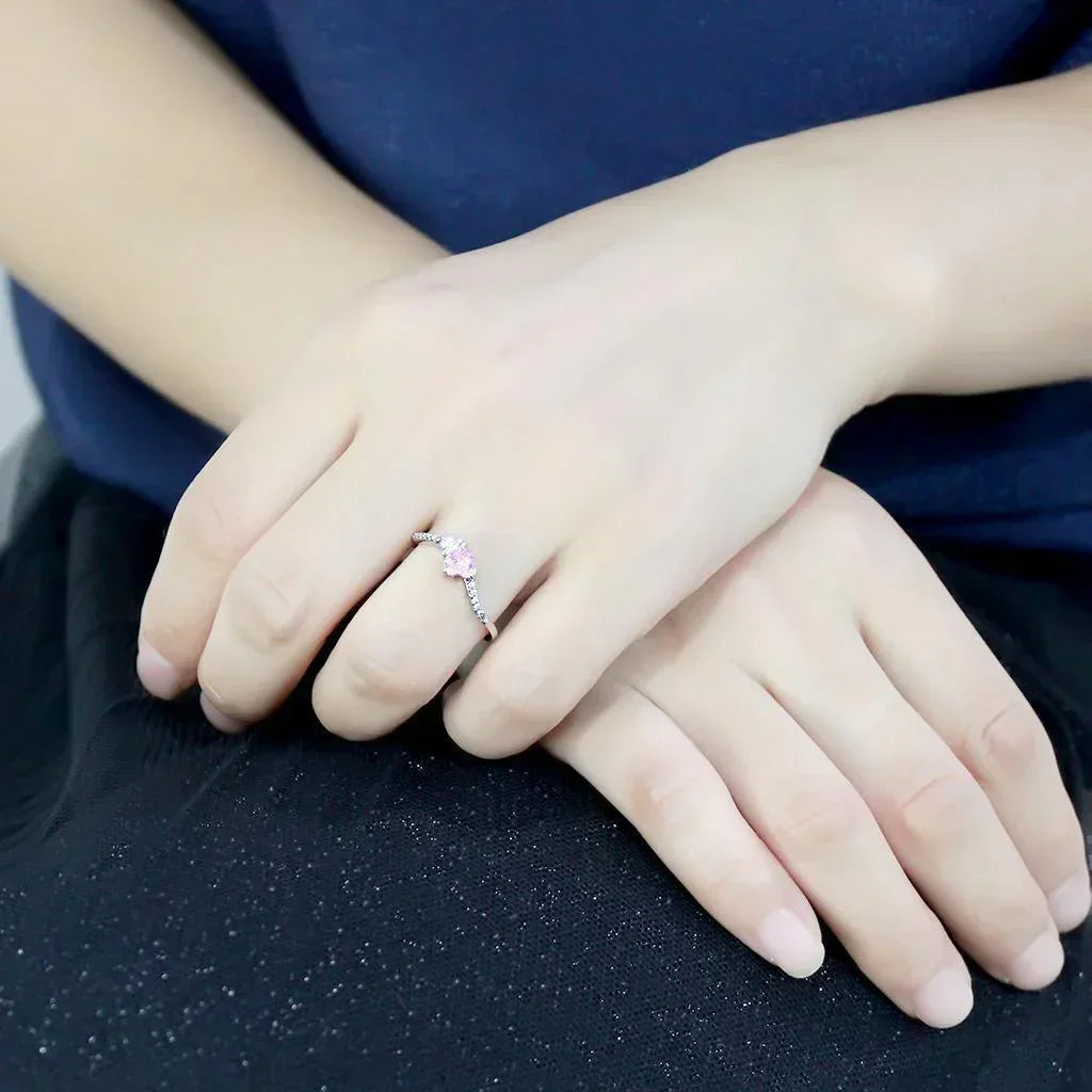 Silver Rings for Women 316L Stainless Steel DA384 - AAA Grade Cubic Zirconia in Rose - Jewelry Store by Erik Rayo
