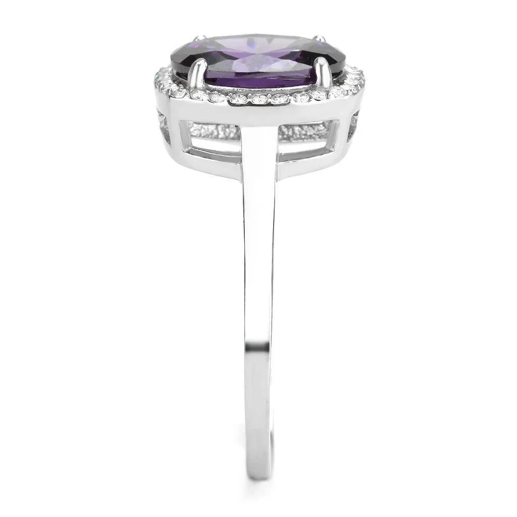 Silver Rings for Women 316L Stainless Steel DA385 - AAA Grade Cubic Zirconia in Amethyst - Jewelry Store by Erik Rayo
