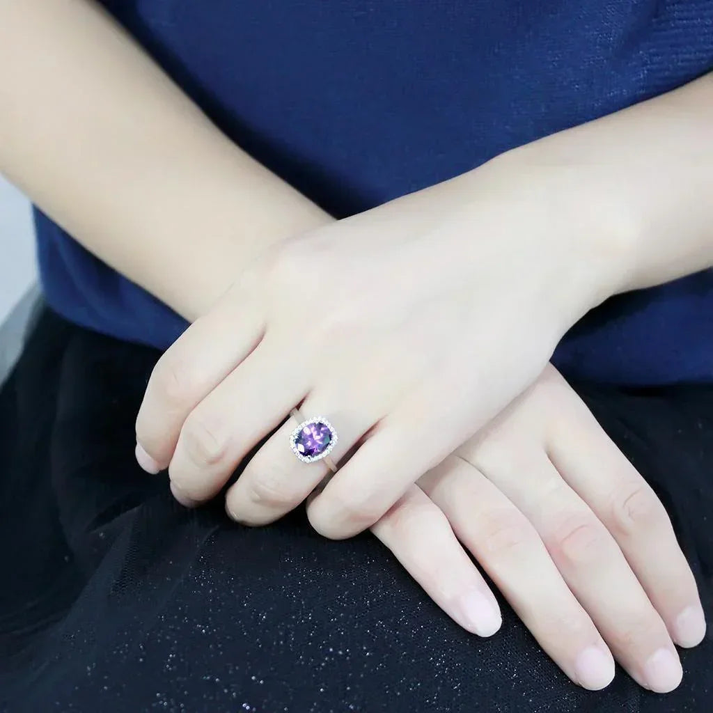 Silver Rings for Women 316L Stainless Steel DA385 - AAA Grade Cubic Zirconia in Amethyst - Jewelry Store by Erik Rayo